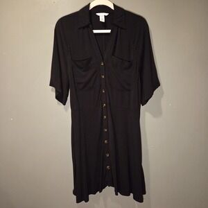 H&M Button Up Shirt Dress Short Sleeve, Women's Size S, Black